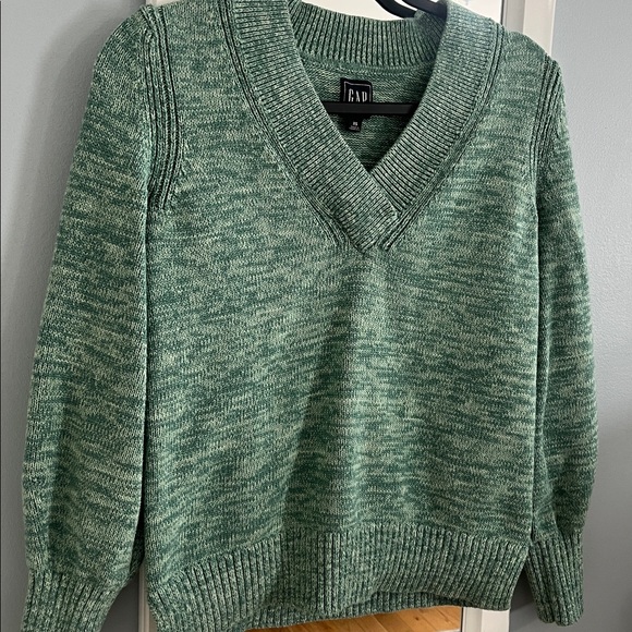 GAP Sweaters - GAP Green Teal 100% Cotton Knit V-Neck Sweater XS